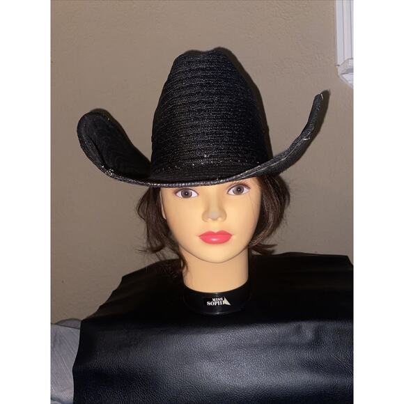 Black Round-Up Straw Hat - Size 7 - Western Cowboy Hat - Picture 2 of 9